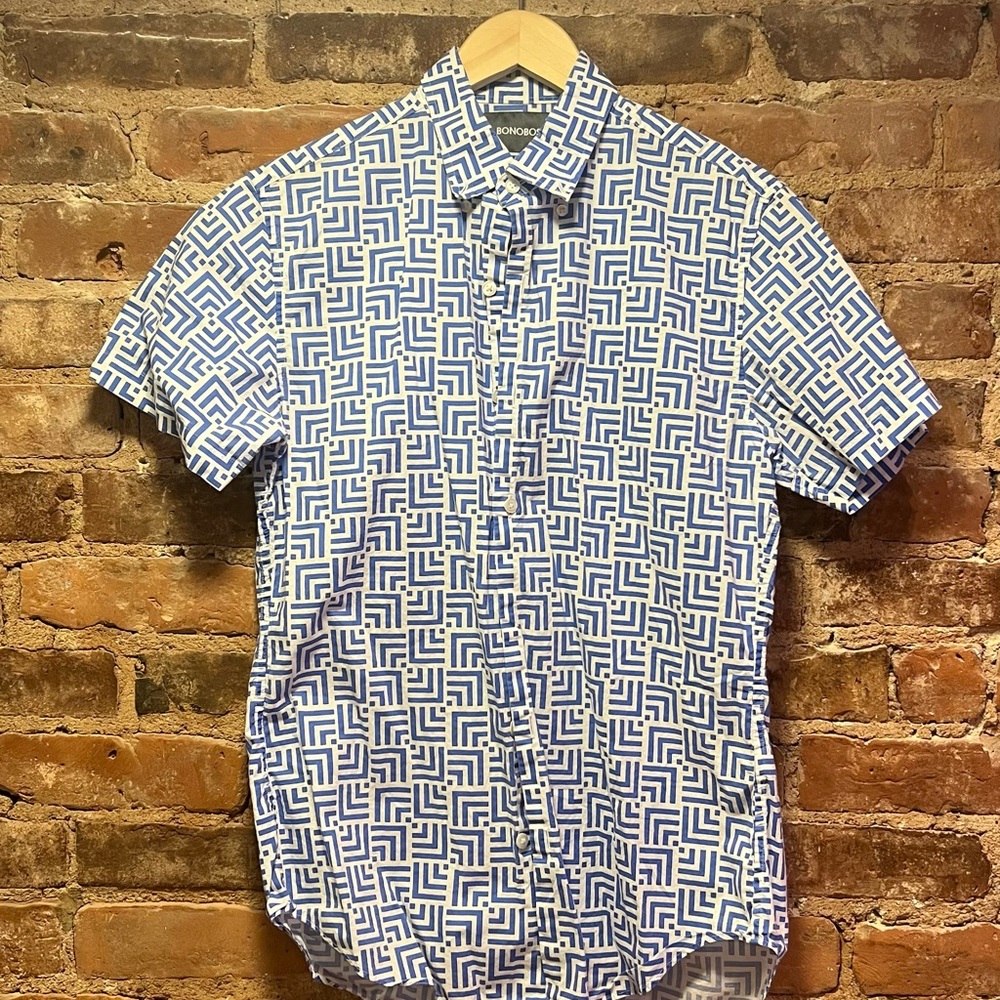 Geometric Blue and White Men's Shirt